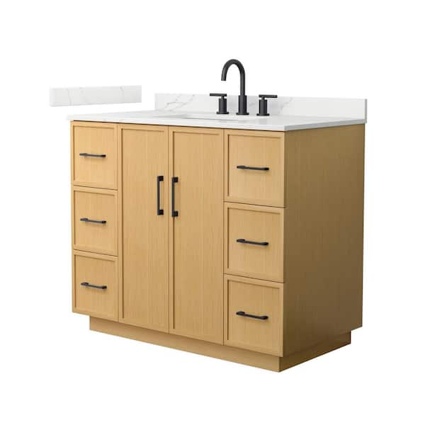 Wyndham Collection Elan TK 42 in. Single Freestanding Light Oak Bath Vanity with Giotto Quartz Top (Assembled)