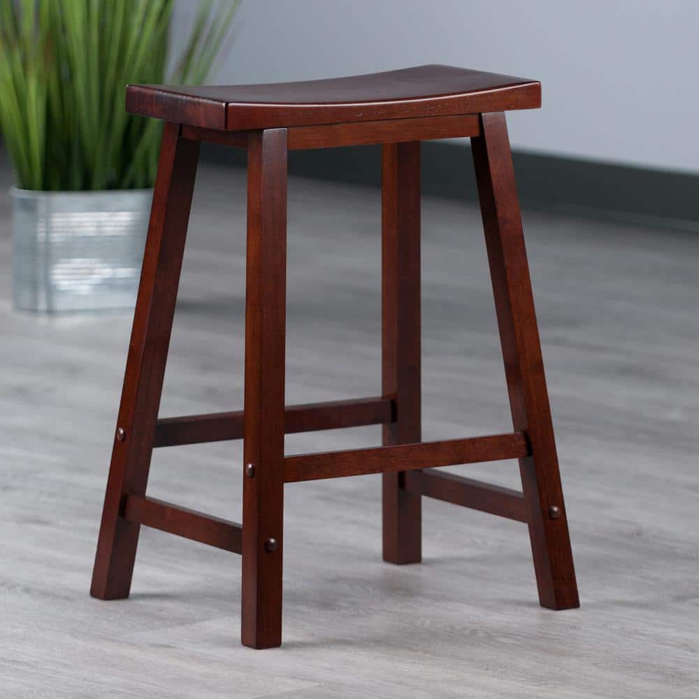 Antique Walnut 24" Backless Saddle Style Wood Stool