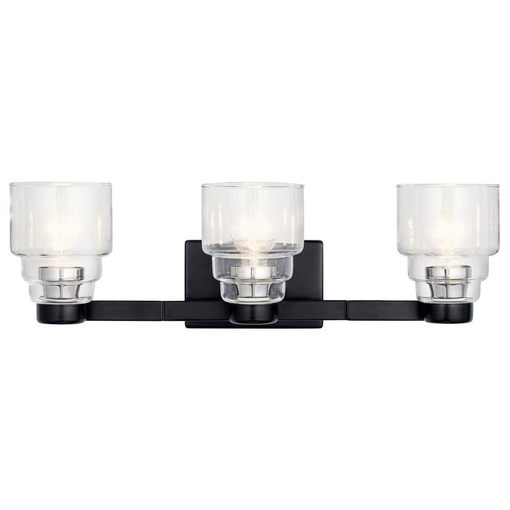 Elegant 24" Black 3-Light Vanity with Clear Glass - Modern Design
