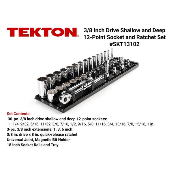 3/8 in. Drive 12-Point Socket and Ratchet Set with Rails (1/4 in.-1 in.) (36-Piece)