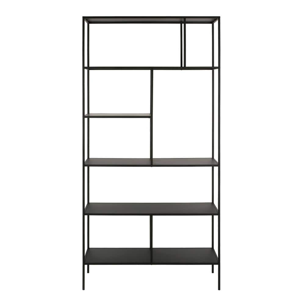 Industrial 5-Tier Blackened Bronze Metal Bookcase, 72" Tall