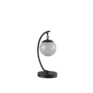 14 in. Black Pendulum LED Glass Orb Metal Table Lamp with USB Port