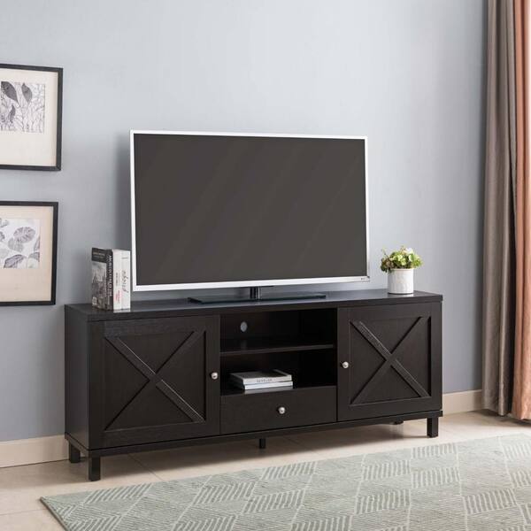 HomeRoots Red Cocoa TV Stand Fits TV's up to 75 in. with Barn Door