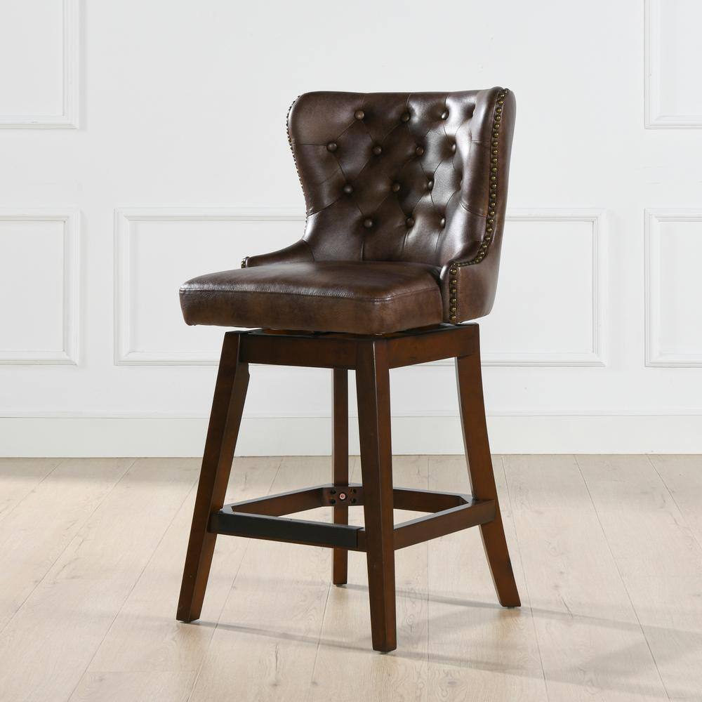 Holmes Mid Brown Leather 360 Swivel Counter-Height Barstool