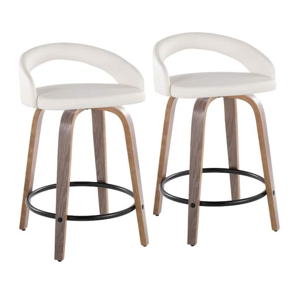 Grotto Upholstered 24 in. Light Grey Wood and White Faux Leather Fixed-Height Counter Stool (Set of 2)