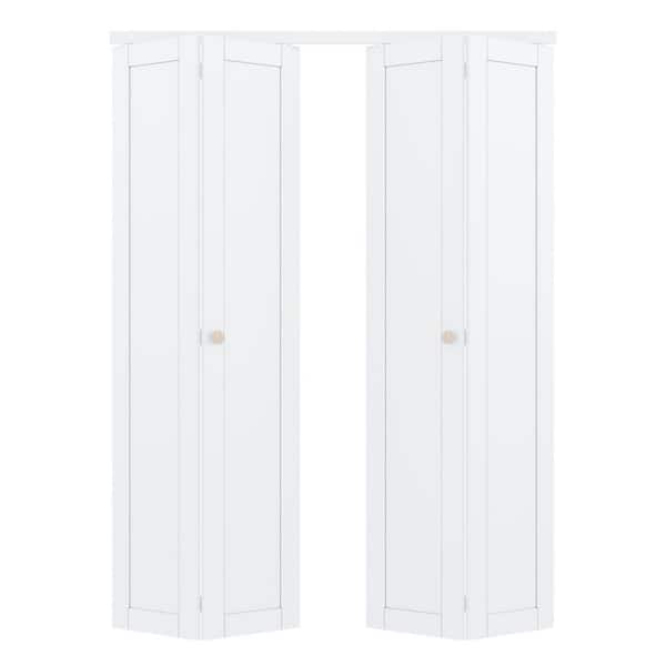 60 in. x 80 in. 1 Lite Solid Core Panel White Primed Composite MDF Interior Closet Bi-Fold Door with Hardware Kit