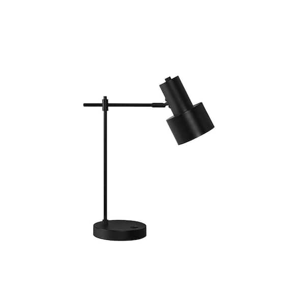 HomeRoots 20.5 in. Black Modern Integrated LED Architect Table Lamp with Black Metal Shade and USB Port