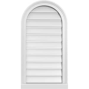 18 in. x 34 in. Round Top White PVC Paintable Gable Louver Vent Functional