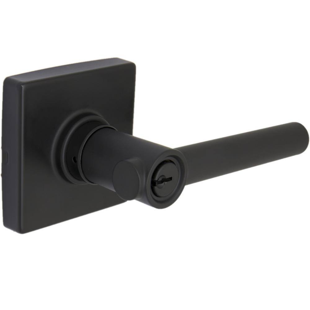 Highland Matte Black Keyed Entry Door Handle with Square Rose