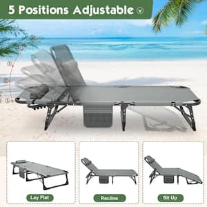 Folding Camping Cot for Adults, Adjustable 4-Position Reclining Folding Chaise Lounge Chair, Folding Guest Bed, Stripe