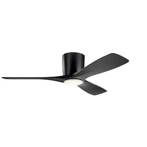 Volos 48 in. Integrated LED Indoor Satin Black Flush Mount Ceiling Fan with Light Kit and Wall Control
