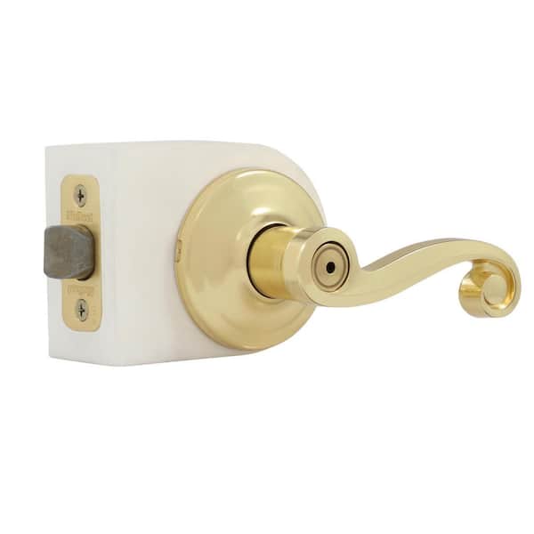Kwikset Lido Polished Brass Privacy Bed/Bath Door Handle Featuring
