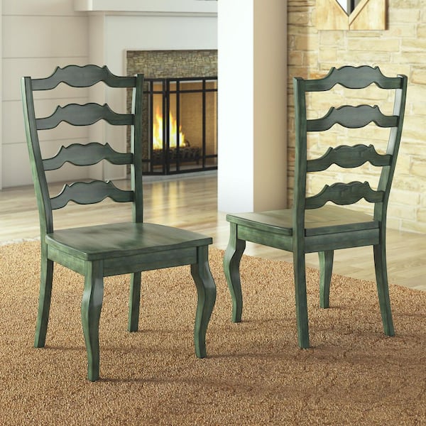 Antique Sage French Ladder Back Wood Dining Chairs (Set Of 2)