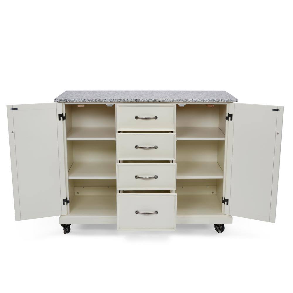Off-White Granite Top Kitchen Cart with Storage
