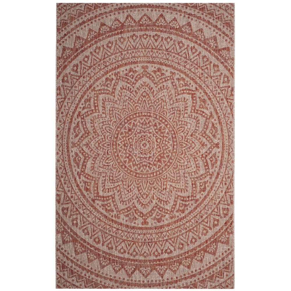 Reversible Flat Woven Indoor/Outdoor Rug in Light Beige/Terracotta - 4' x 5'7"