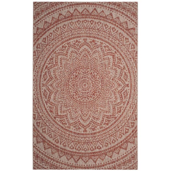 SAFAVIEH Courtyard Light Beige/Terracotta 5 ft. x 8 ft. Geometric Indoor/Outdoor Patio  Area Rug