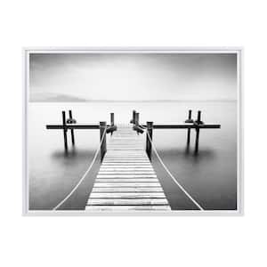Lake Pier Framed Canvas Wall Art - 24 in. x 16 in. Size, by Kelly Merkur 1-piece White Frame