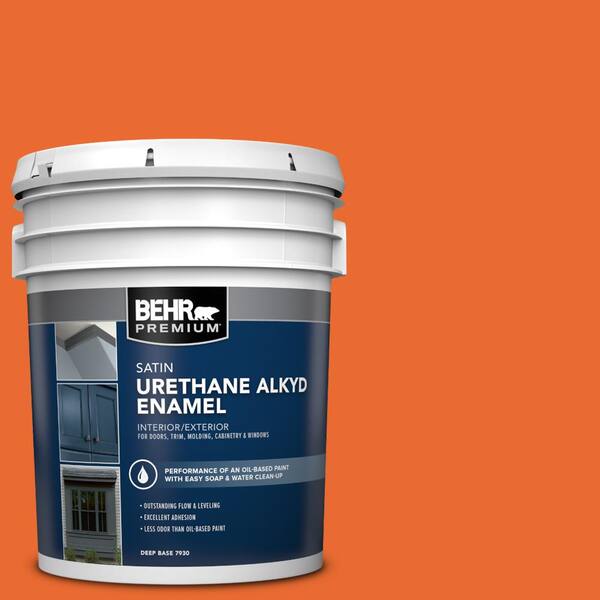 5 gal. #220B-7 Electric Orange Urethane Alkyd Satin Enamel Interior/Exterior Paint