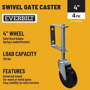 4 in. Black Hard Rubber and Steel Swivel Gate Caster with Adjustable Spring Bracket and 125 lbs. Load Rating (4-Pack)