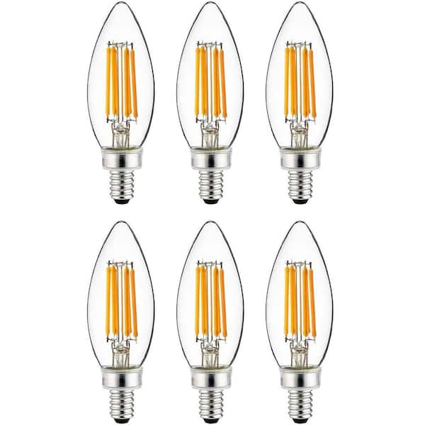 60-Watt Equivalent B11 Dimmable 600 Lumen Filament E12 Base Torpedo Tip LED Light Bulb in Bright White 3000K (6-Pack)