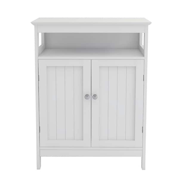 Tileon 23.62 in. W x 11.81 in. D x 31.50 in. H White MDF Freestanding Linen Cabinet with double shutter Doors