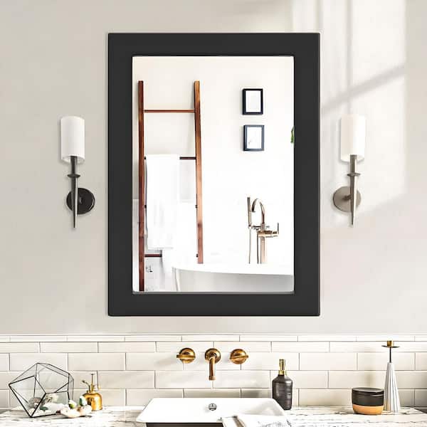 24 in. W x 32 in. H Simple Rectangular Black Wood Frame Bathroom Mirror Vanity Mirror Wall Mirror/Floor Mirror