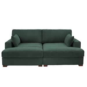 83.9 in. Modern Square Arm Corduroy Fabric Upholstered Sectional Sofa in. Hunter Green with 2-Pillows and Wood Leg