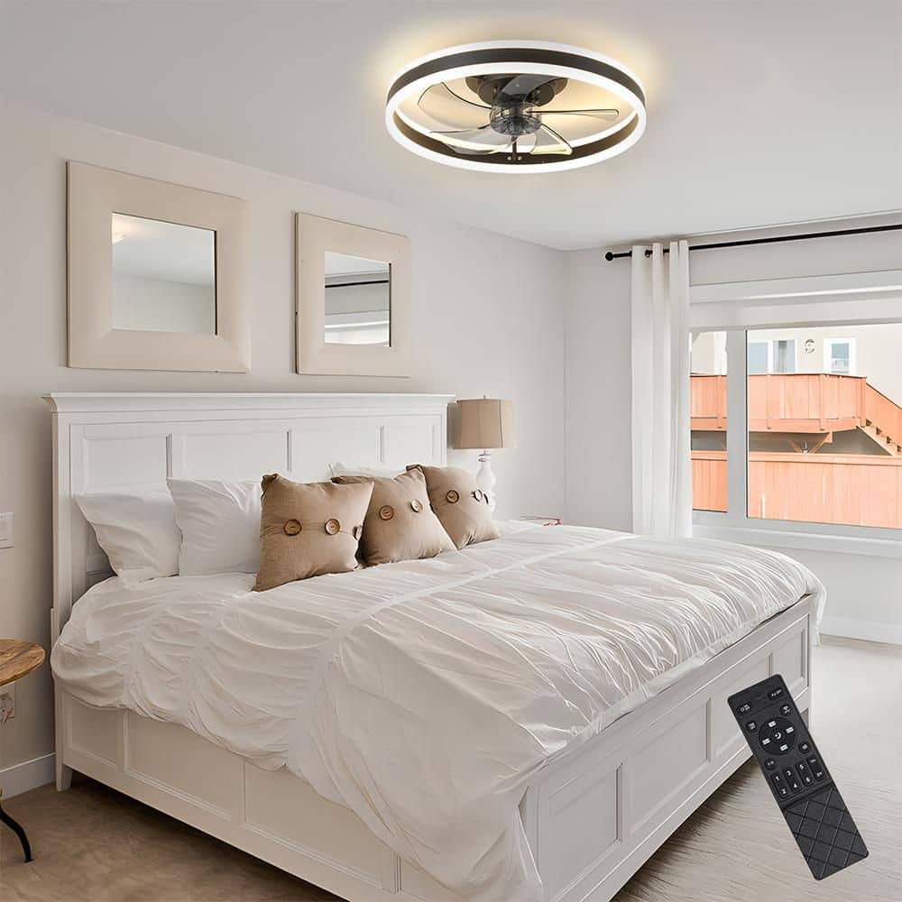 19.7 in. Modern Black Indoor Standard Acrylic Flush Mount Ceiling Fan with Remote and Dimmable LED Light for Bedroom price history on PriceWatchPro