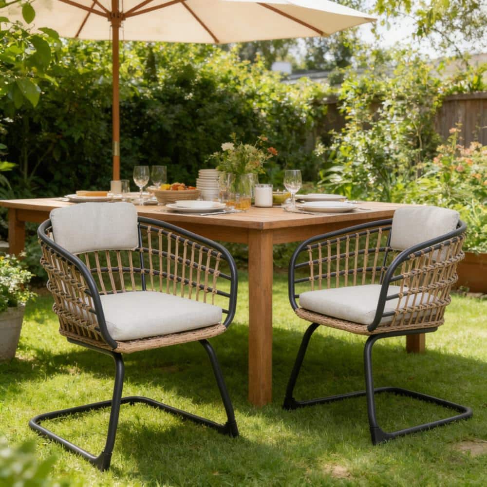 Set of 2 Outdoor Wicker Dining Chairs, All-Weather Rattan Seating