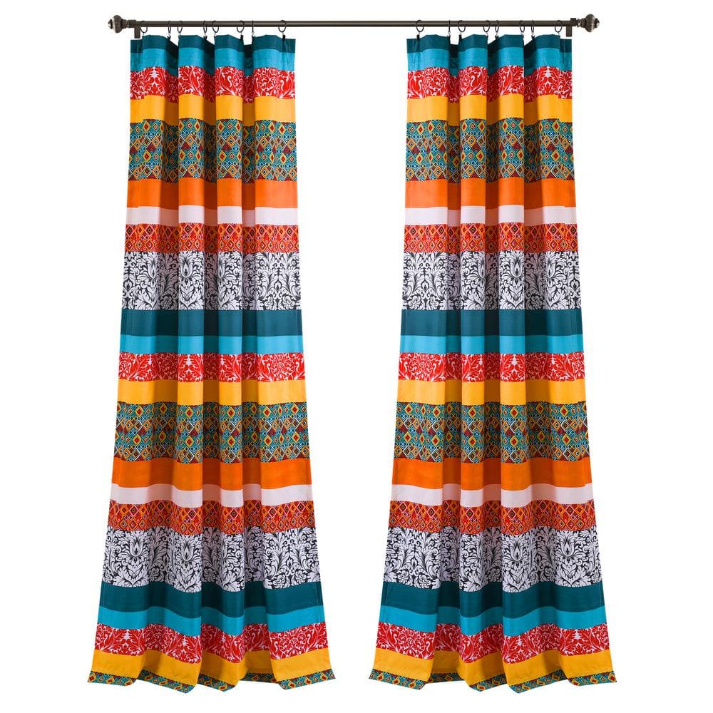 Boho Stripe Window Curtain Panels Turquoise/Tangerine 52X84 Set 16T005361 -  The Home Depot