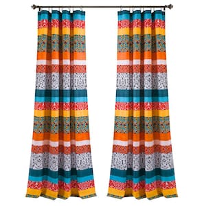 Boho Stripe Window Curtain Panels Turquoise/Tangerine 52X84 Set