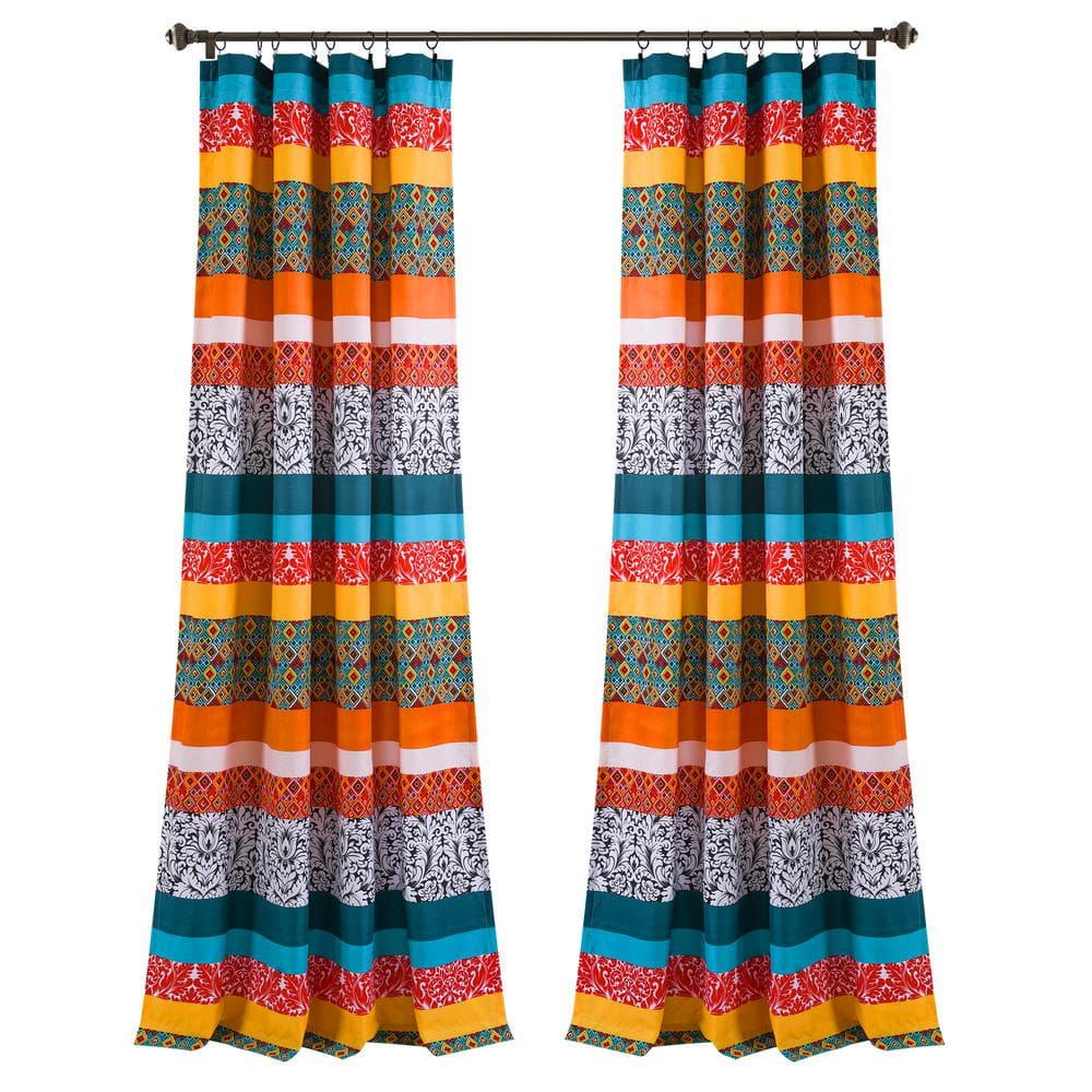 Boho Stripe Window Curtain Panels Turquoise/Tangerine 52X95 Set