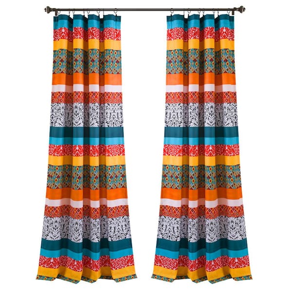 Unbranded Boho Stripe Window Curtain Panels Turquoise/Tangerine 52X95 Set