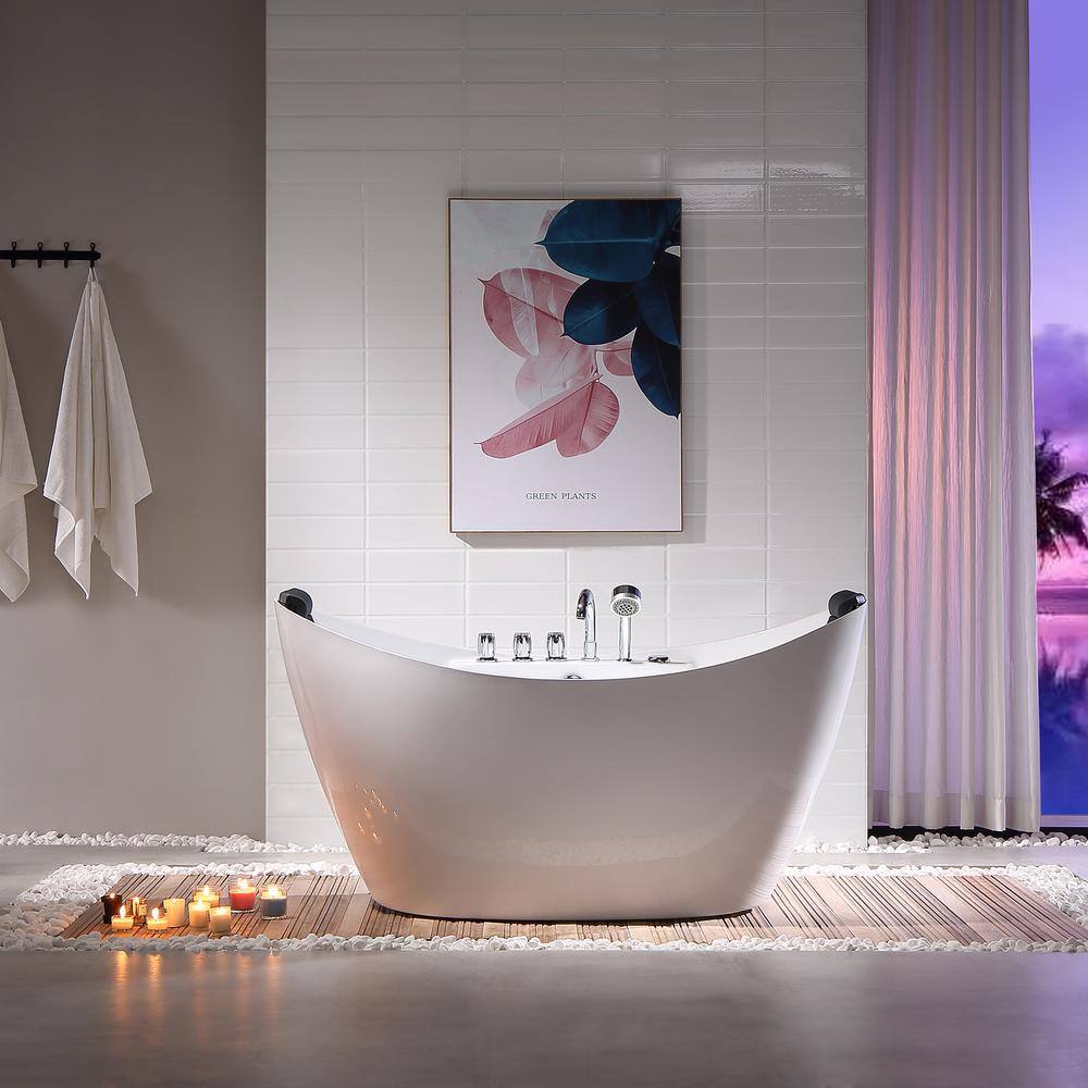 67'' White Acrylic Freestanding Whirlpool Bathtub with Faucet