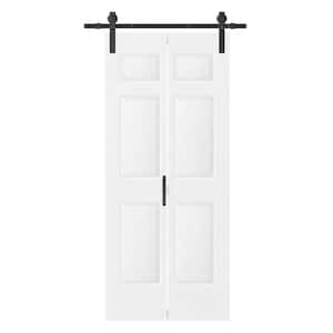 36 in. x 84 in. Bi-Fold 6-Panel White MDF Pre-Drilled Sliding Barn Door with Hardware Kit Set