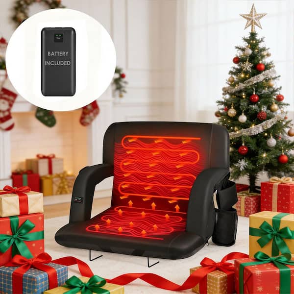 Black 25 in.W Heated Stadium Seats for Bleachers with 20000mAh Power Bank Included Stadium Seating