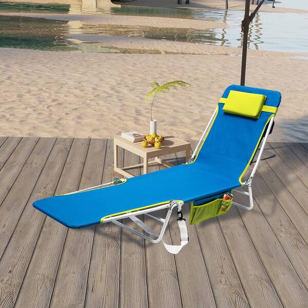 Clihome Outdoor Metal Frame Blue Beach Chair Lounge Chair