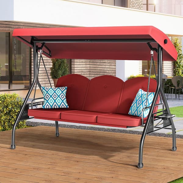 ZZW 3-Seat Metal Patio Swing with Adjustable Backrest Canopy Blue