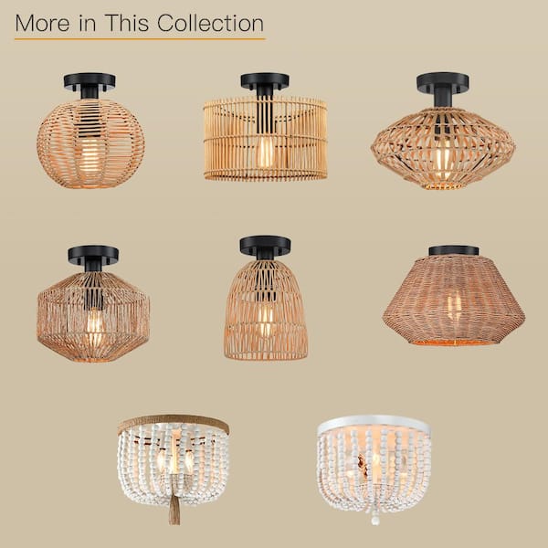 natural jute woven semi flush mount ceiling light