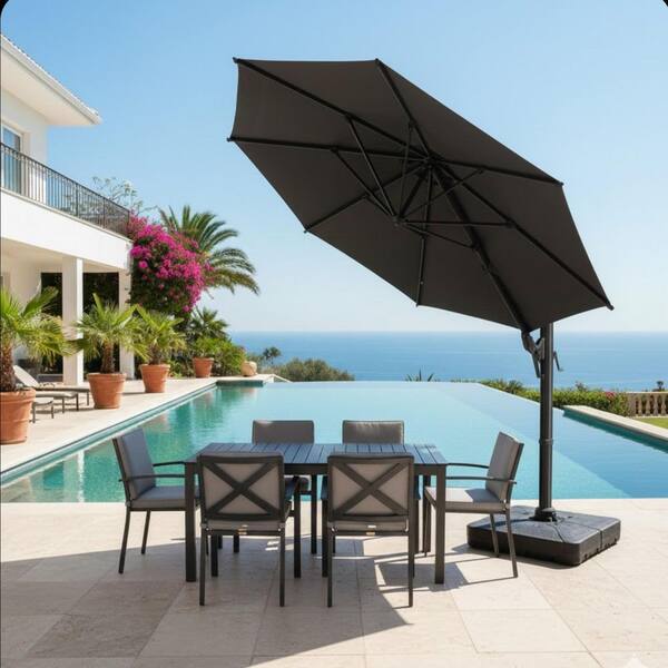 10 foot patio umbrella with base Olilawn 10ft Outdoor Patio Umbrella with Upgraded Yarn-dyed Fabric  OL-HT032(UPC：779657329511)