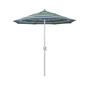 7.5 ft. Matted White Aluminum Market Patio Umbrella Auto Tilt in Seville Seaside Sunbrella