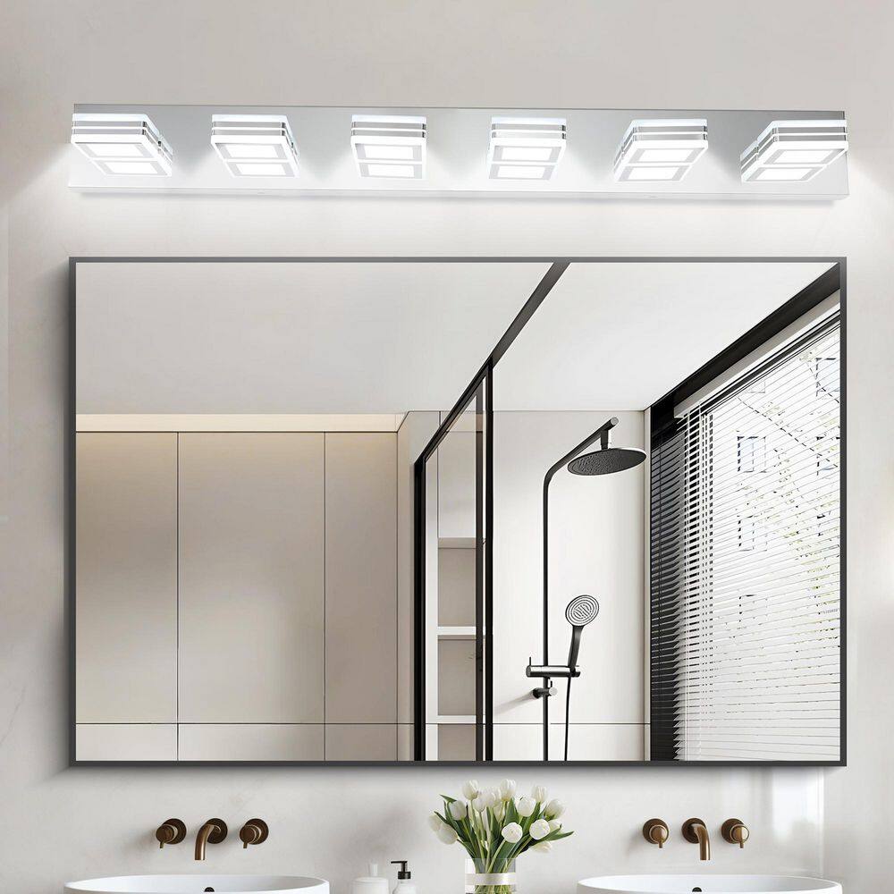 39 in. 6-Light Up and Down Chrome LED Vanity Light 360° Rotatable Lamp Head Wall Lifht for Bathroom with Acrylic Shade price history on PriceWatchPro