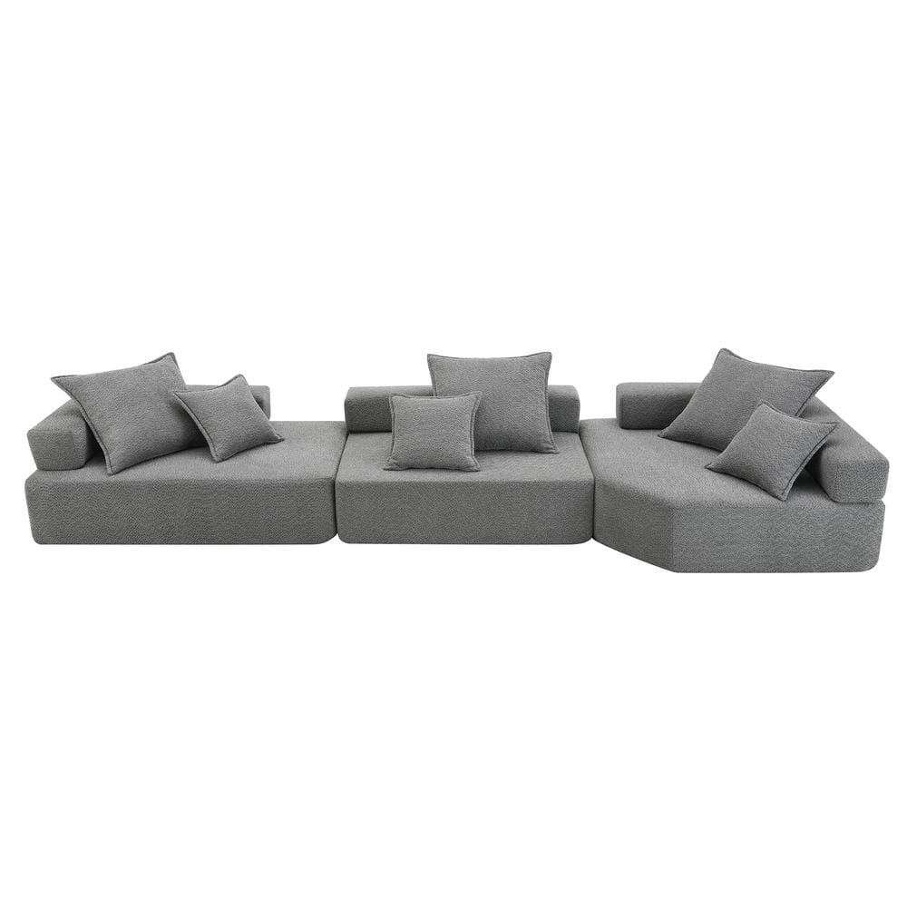 151.5 in. Square Arm Fabric Rectangle Sofa with 3 Pcs Free Combination in. Gray