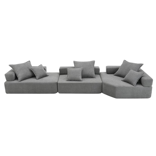 Polibi 151.5 in. Square Arm Fabric Rectangle Sofa with Free Combination in Gray (3-Pieces)