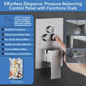 Single Handle 3-Spray Patterns Shower 10 in. Square Ceiling Mount Shower 1.8 GPM with Pressure Balance in Brushed Nickel