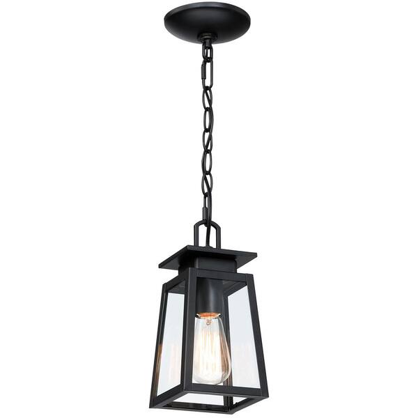 Uixe 1Light Matte Black Outdoor Lantern Pendant Hardwired with Beveled