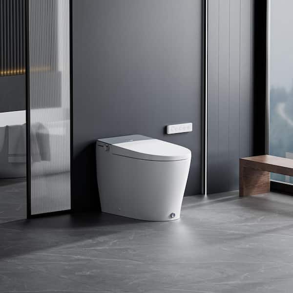 Elongated Electric Bidet Toilet 1.06 GPF in Silver with Auto Open, Auto Flush and Foot Kick Button for Modern Home