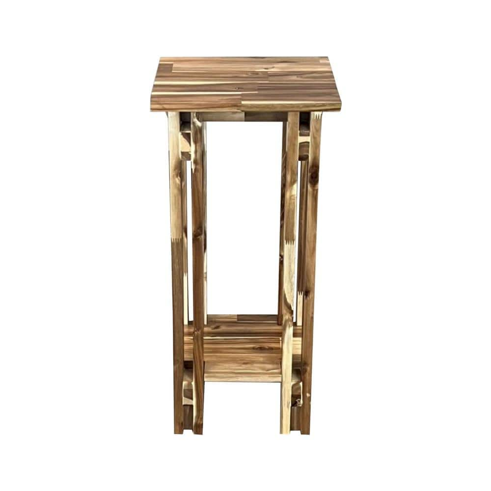 27.5 in. Natural Square Acacia Wood Indoor Plant Stand with 2-Tiers