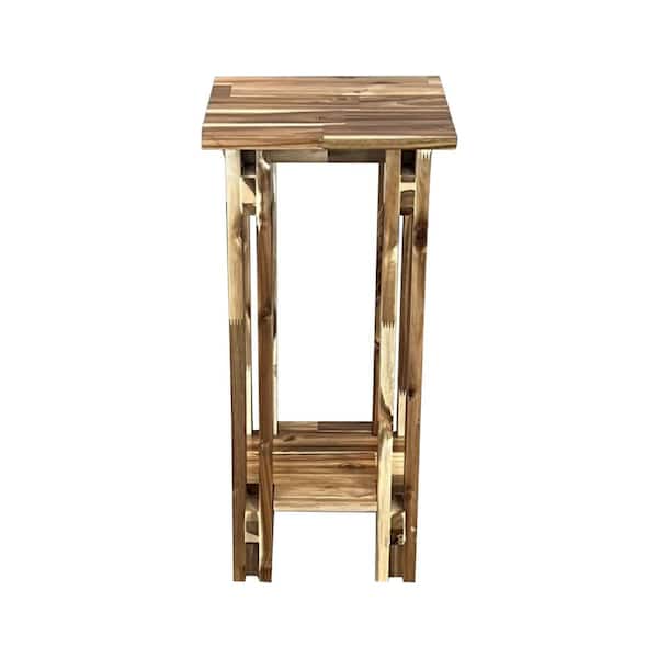 Unbranded 27.5 in. Natural Square Acacia Wood Indoor Plant Stand with 2-Tiers