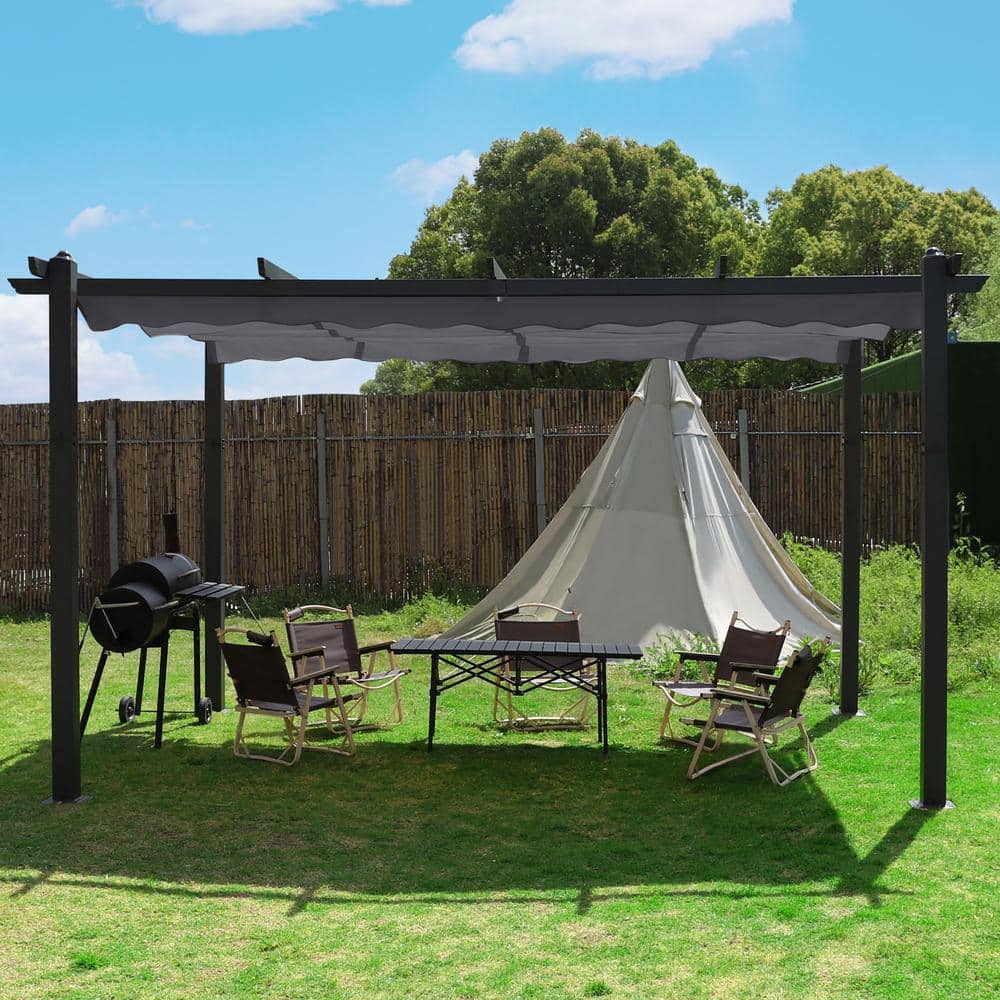 VEIKOUS 13 ft. W x 10 ft. D Aluminum Pergola Outdoor with Dark Gray  Retractable Canopy PG0202-02-9 - The Home Depot